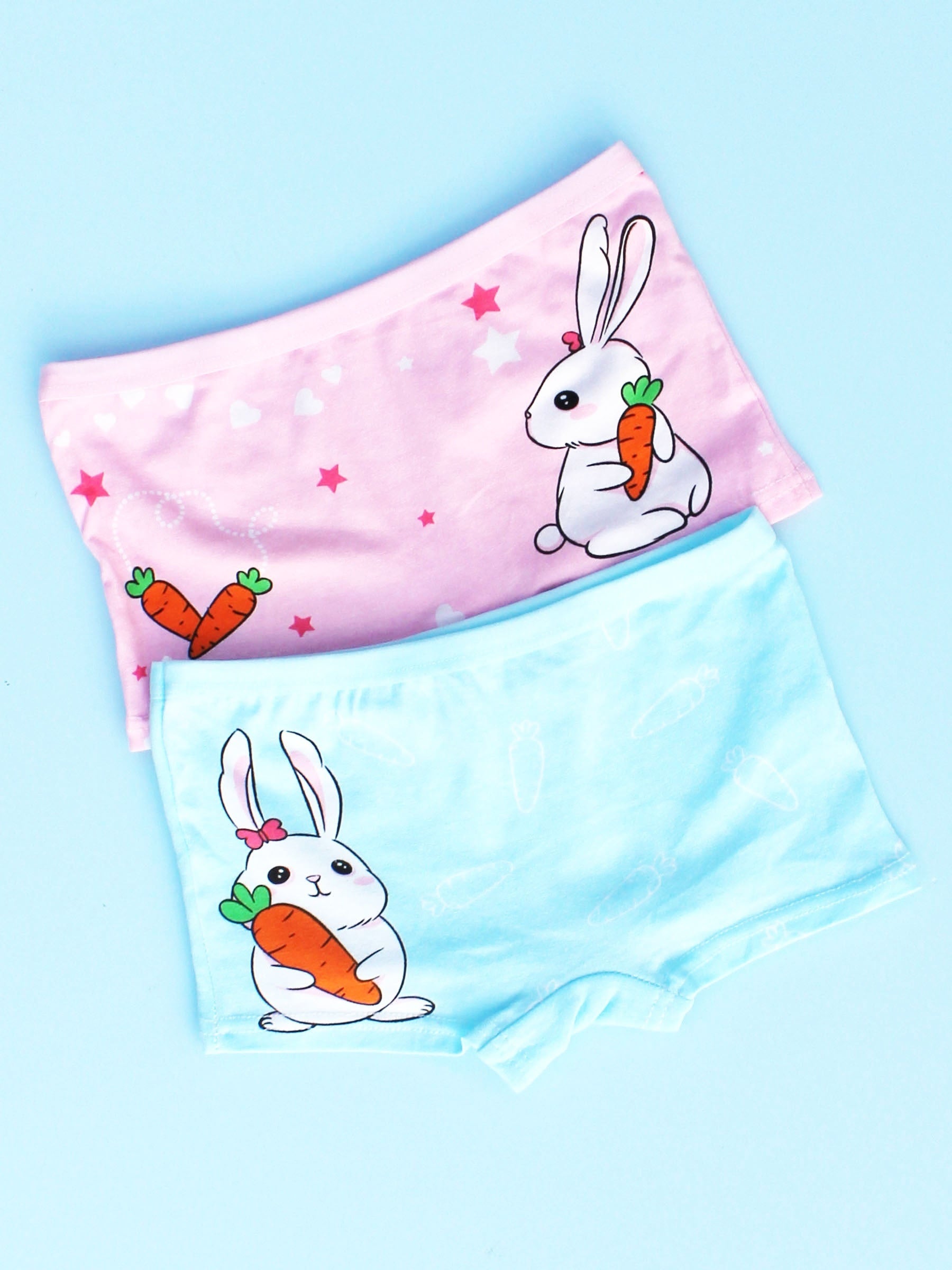 4pcs Girls Boxer Briefs Rabbit Print Elastic Waist Comfortable Underwear
