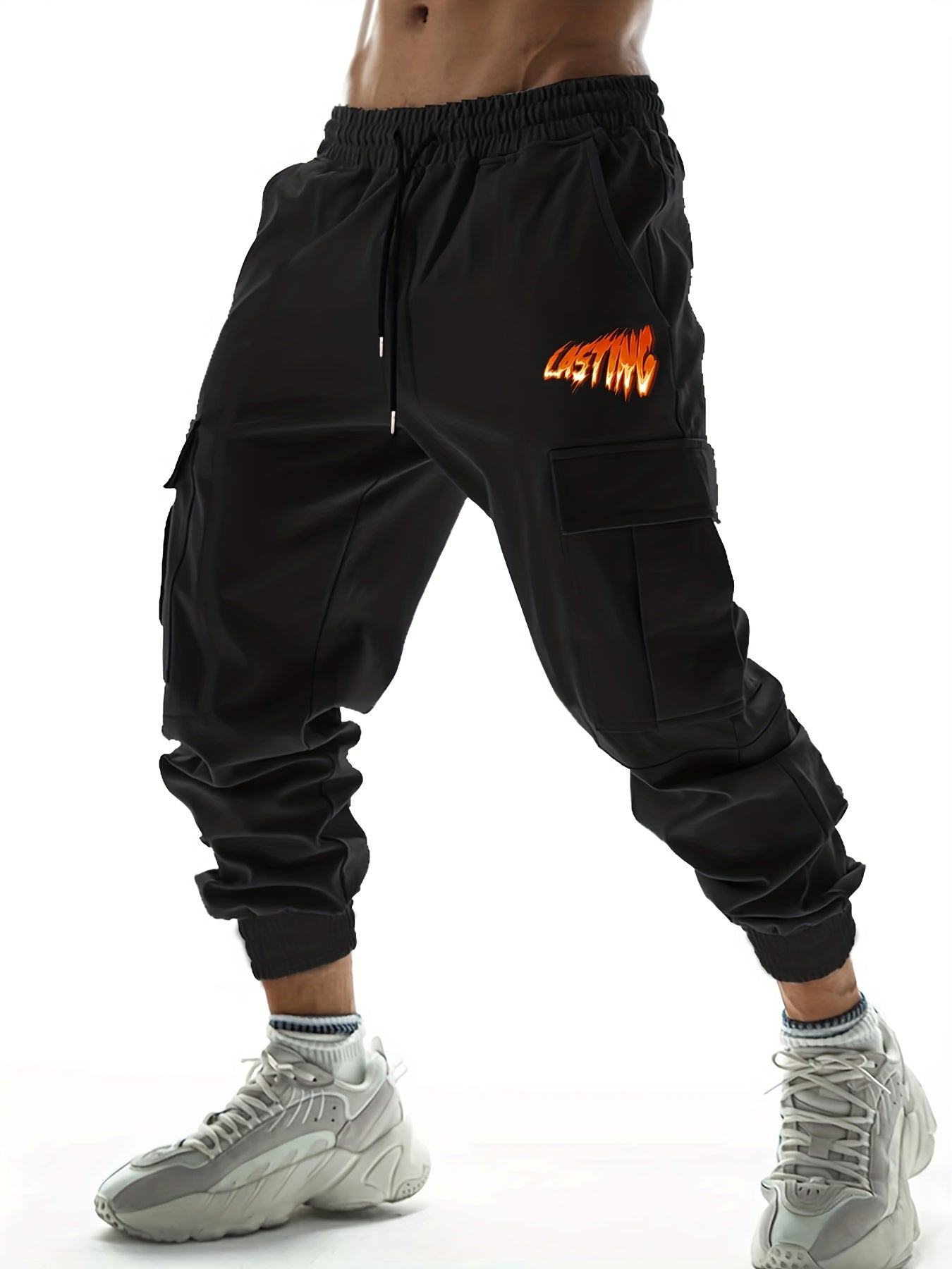 Men's Cargo Pants Spring Fall Outdoor Joggers Drawstring Side Pockets