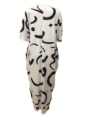 Abstract Print Casual Two piece Set Long Tops Pants Outfits Women's Clothing
