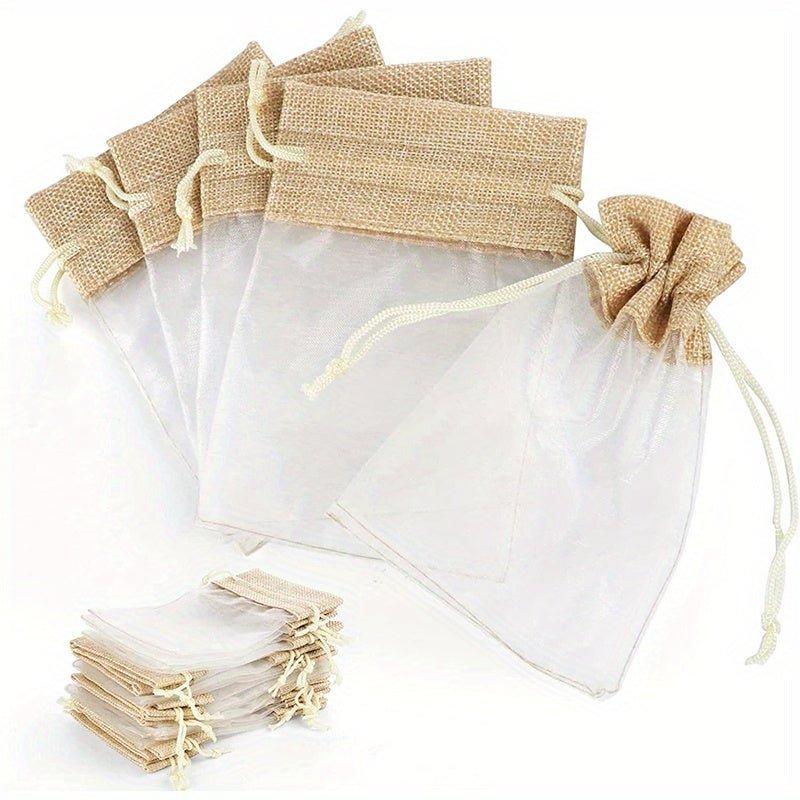 30pcs Burlap Gift Bag Mesh Candy Favour Jewelry Pouches 10x15cm Drawstring