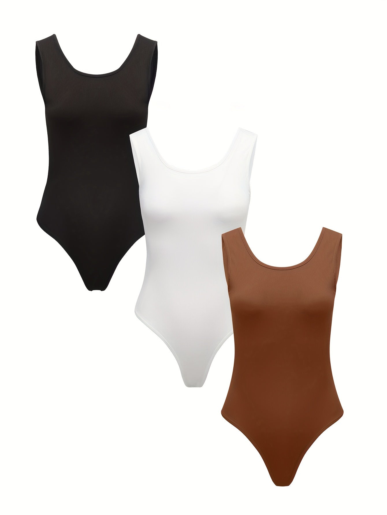 3 Pack Tank Bodysuits Women's Sleeveless One Piece Casual Bodysuits