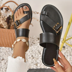 Women's Toe Loop Flat Slides Slip On Sandals