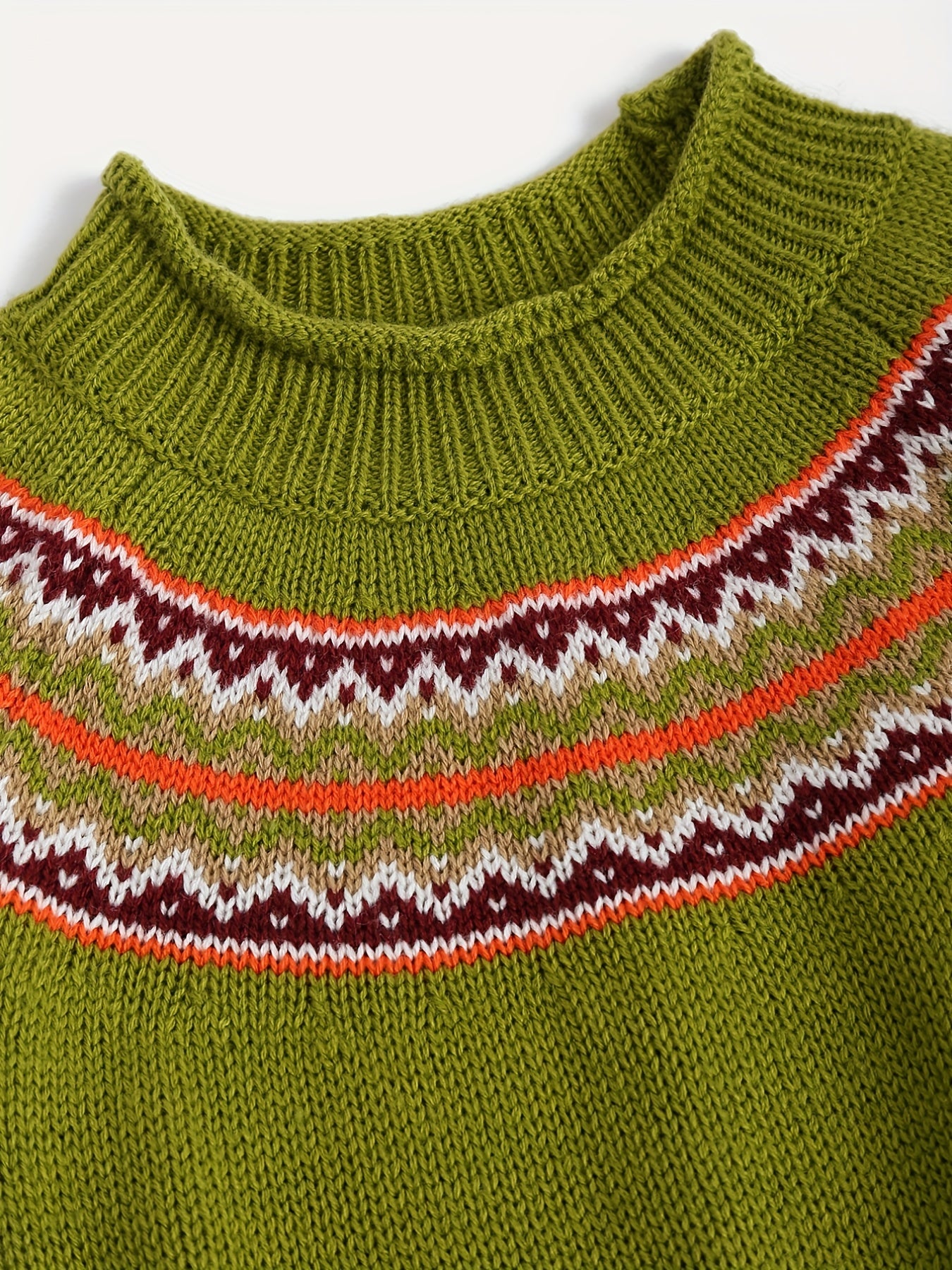 Little Girls Jacquard Round Neck Knitted Pullover Top