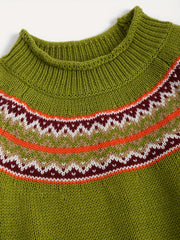 Little Girls Jacquard Round Neck Knitted Pullover Top