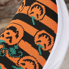 Women's Ghost Face Pumpkin Pattern Shoes Halloween Slip On Low Top Sock Sneakers