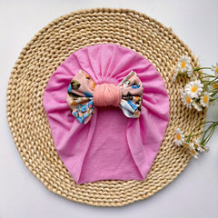 Soft Elastic Strip Flower Baby Hat Pink Bow Girl