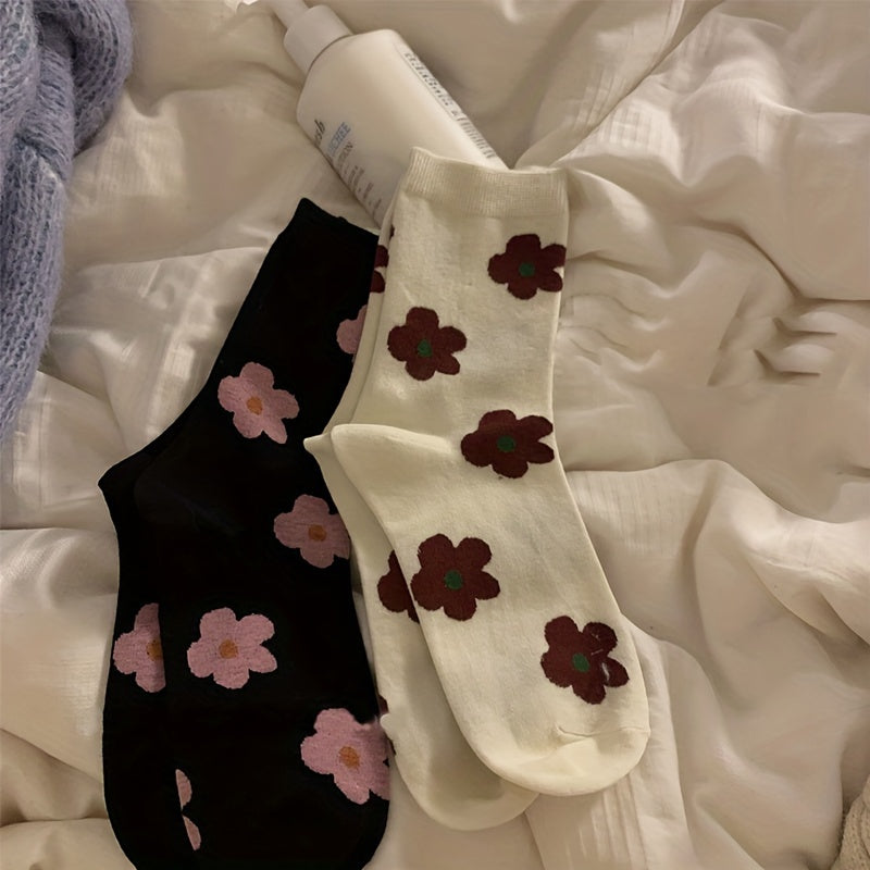 Floral Print Mid Tube Socks Women's Stockings