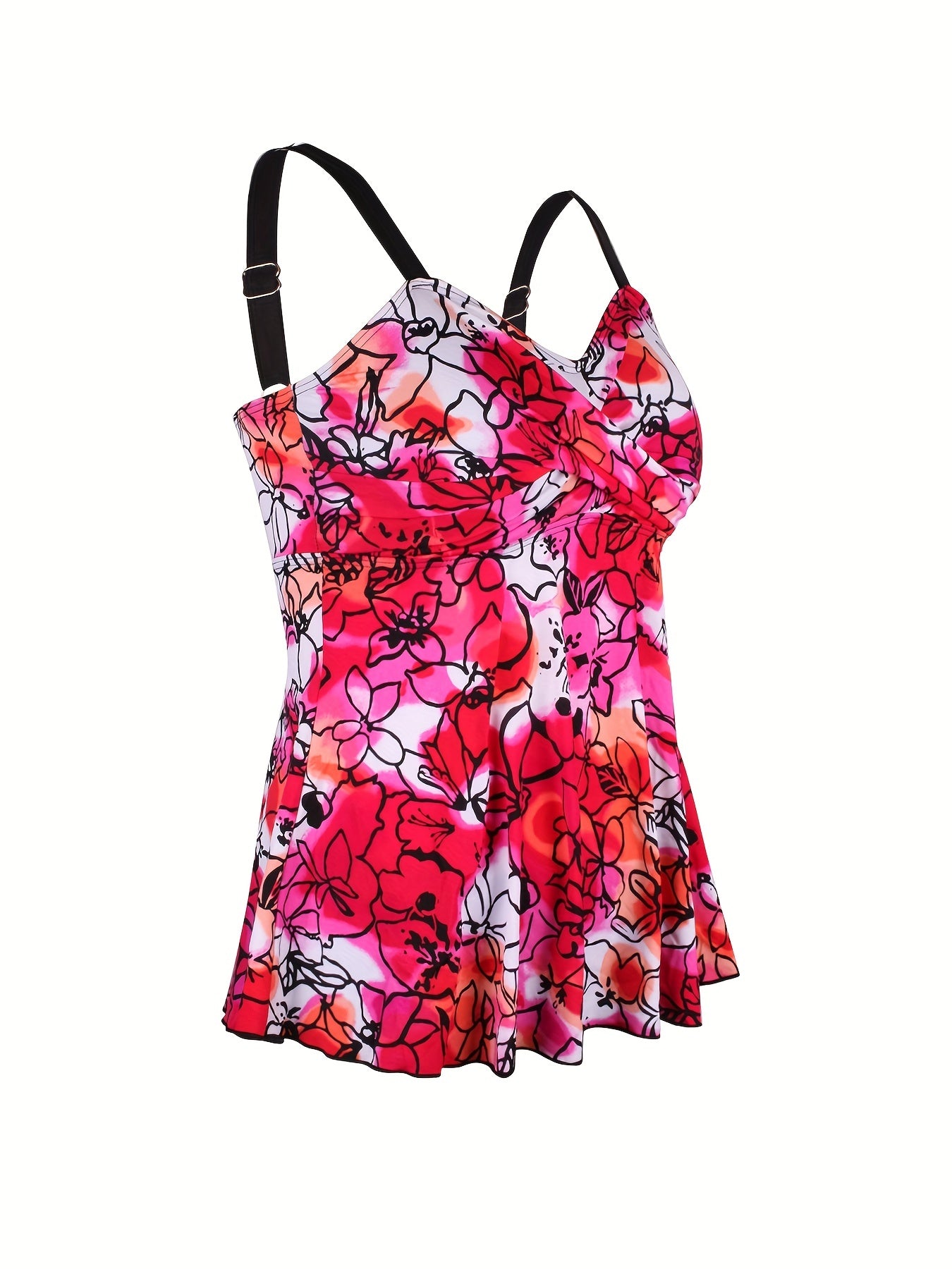 Tie Dye Floral Print V Neck Tankini Top