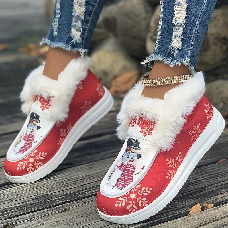 Christmas Snowflake Snowman Plush Furry Boat Shoes