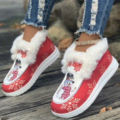 Christmas Snowflake Snowman Plush Furry Boat Shoes