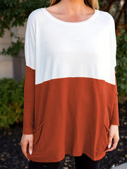 Colorblock Batwing Sleeve Knit Top
