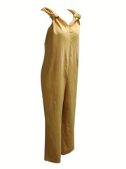 Sleeveless V Neck Jumpsuit Wide Leg