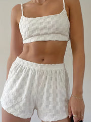Solid Textured 2pc Sleeveless Crop Cami Top & Shorts Set