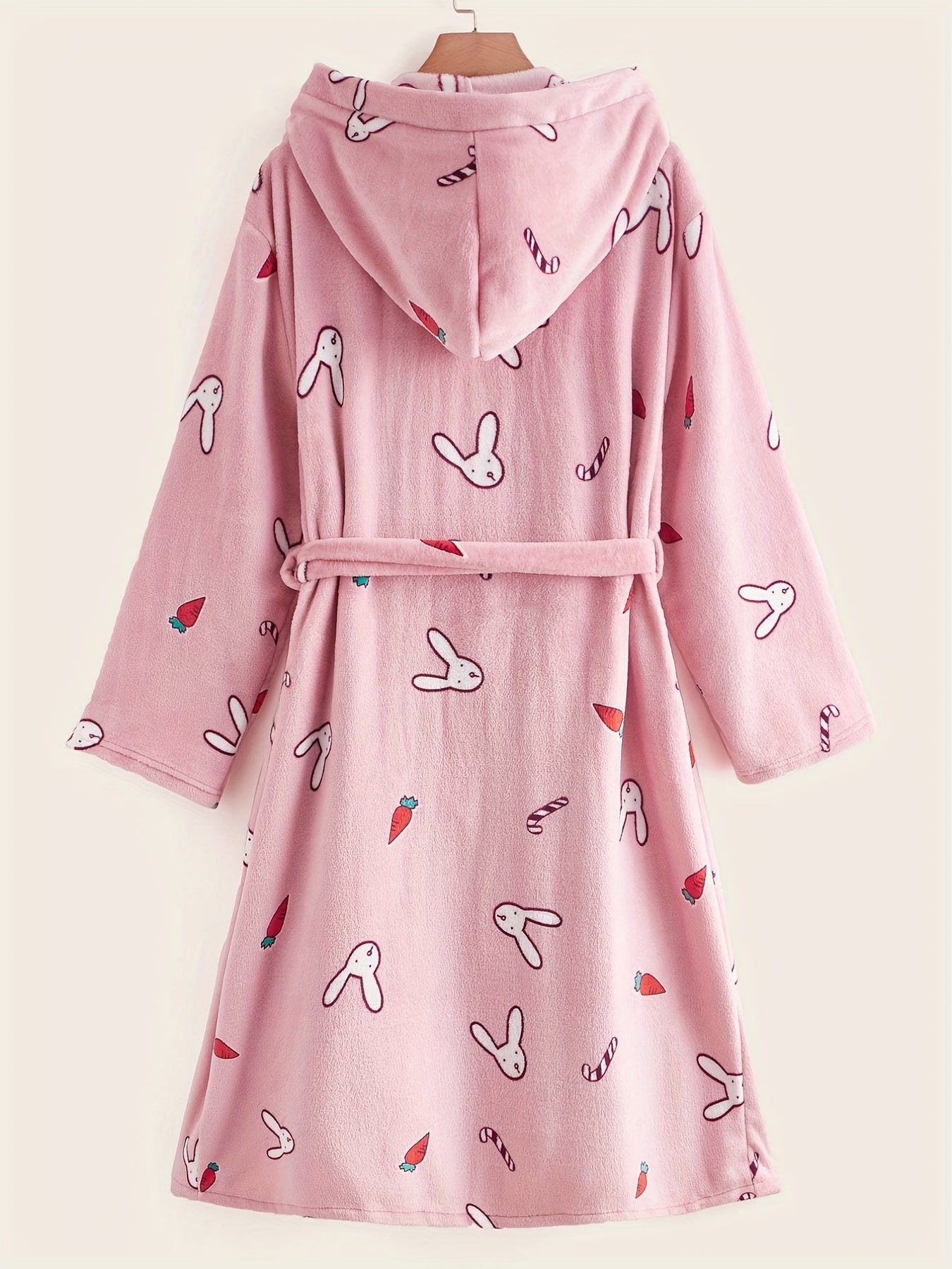 Rabbit & Carrot Print Hooded Bathrobe