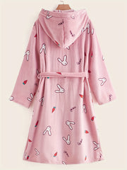 Rabbit & Carrot Print Hooded Bathrobe