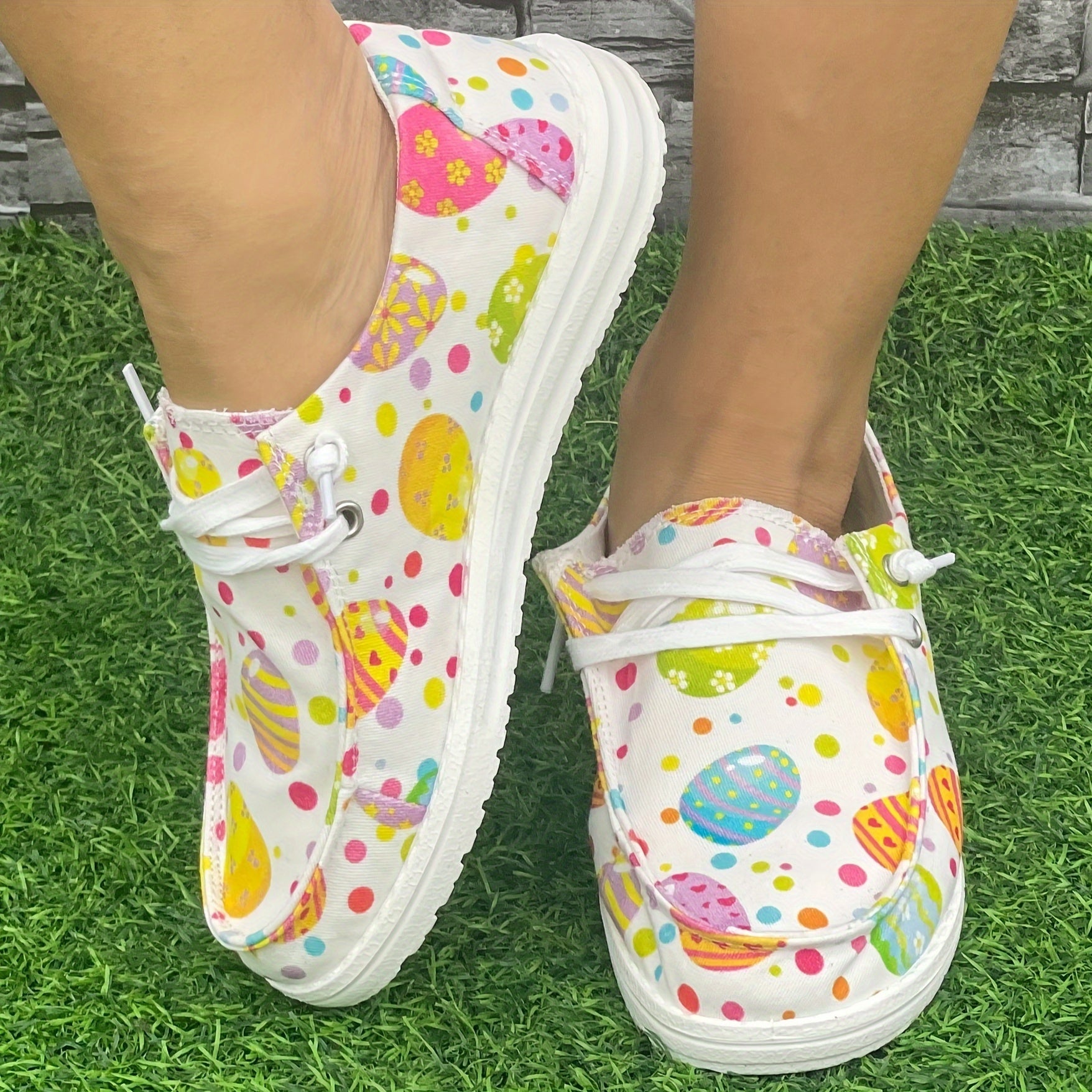 Women's Colorful Egg Easter Flat Skate Shoes Lightweight Walking Shoes