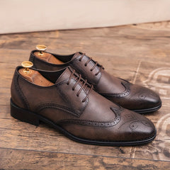 Men's Brogue Wingtip Derby Shoes Lace up Front Dress Shoes