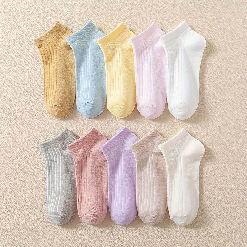 10 Pairs Women's Solid Short Sports Socks Soft & Comfy