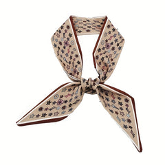 2pcs Green & Coffee Skinny Scarf Plaid Print Ribbon Neckerchief Bowknot Twilly