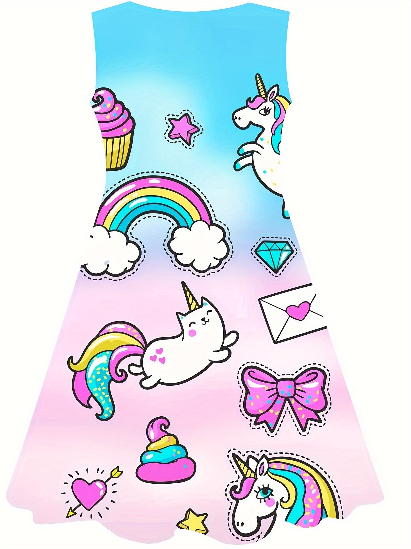 Girls Cartoon Unicorn Sleeveless Dress for Summer