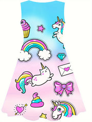 Girls Cartoon Unicorn Sleeveless Dress for Summer