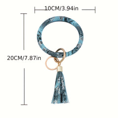 Circle Bracelets Keychain Women PU Leather Tassel Pendant
