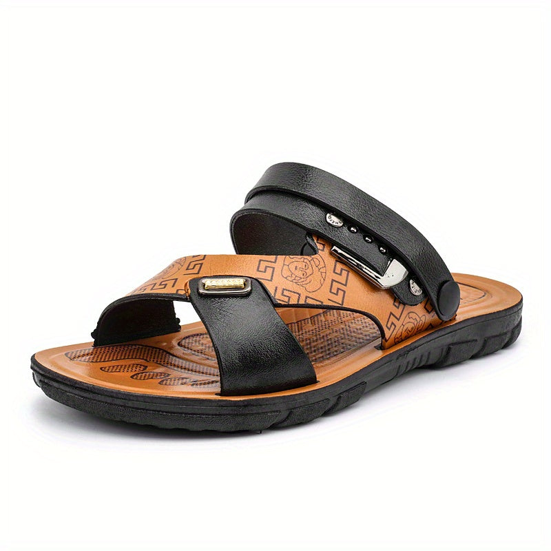 Men's Patterned Leather Slides Lightweight Slippers