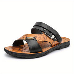 Men's Patterned Leather Slides Lightweight Slippers