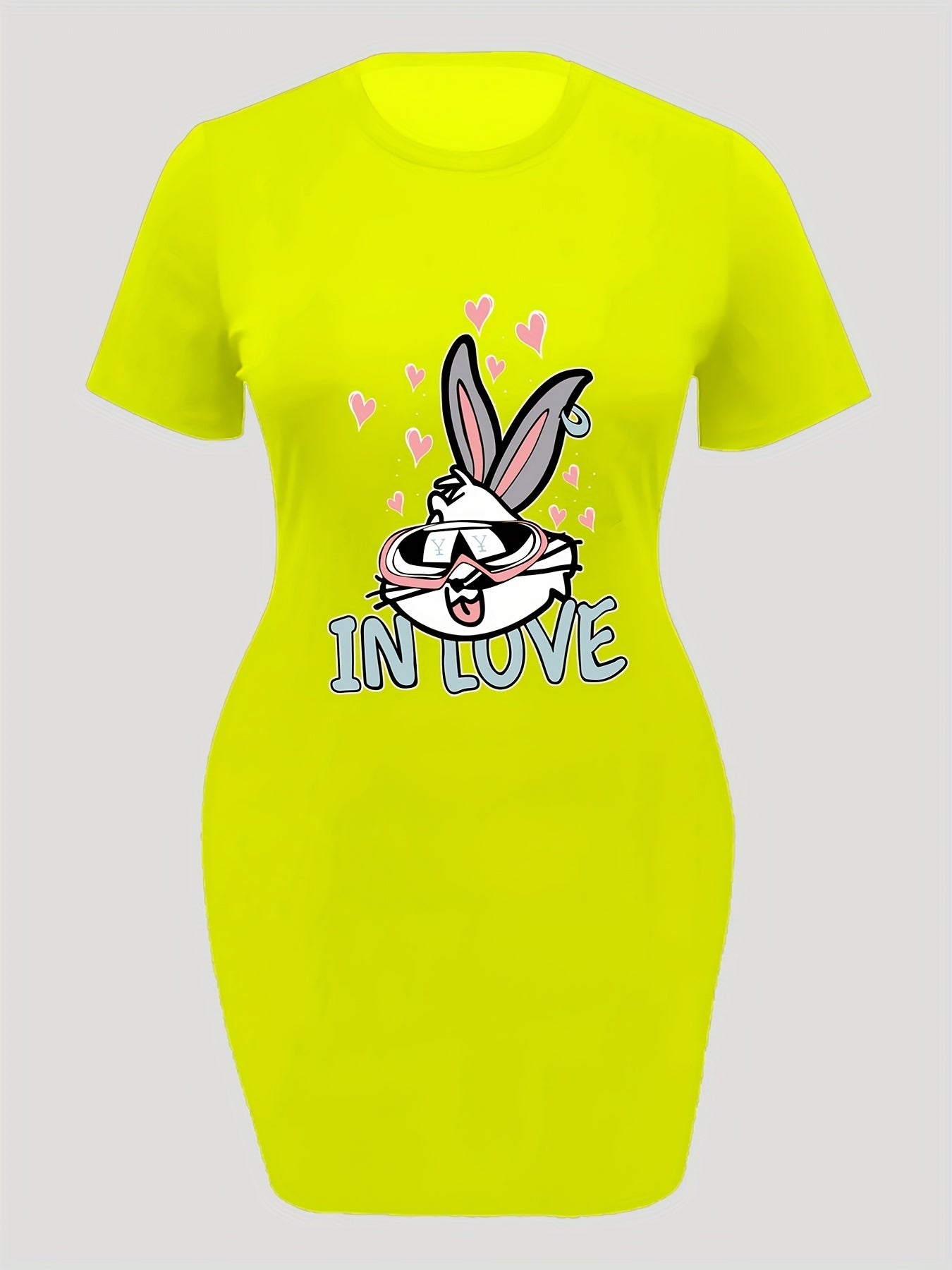 Casual Dress Women's Plus Cartoon Rabbit & Letter Print Dress