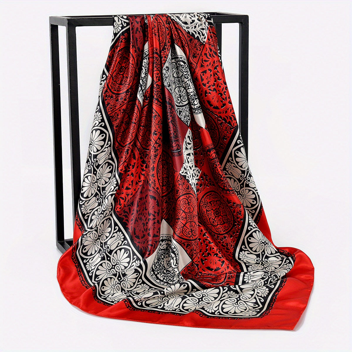 Vintage Circles Print Satin Bandana Plaid Pattern Large Square Scarf