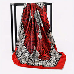 Vintage Circles Print Satin Bandana Plaid Pattern Large Square Scarf
