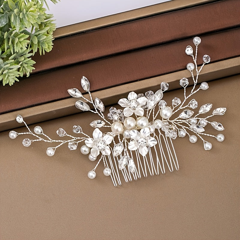 Silver Pearl Crystal Comb Wedding Hair Accessories