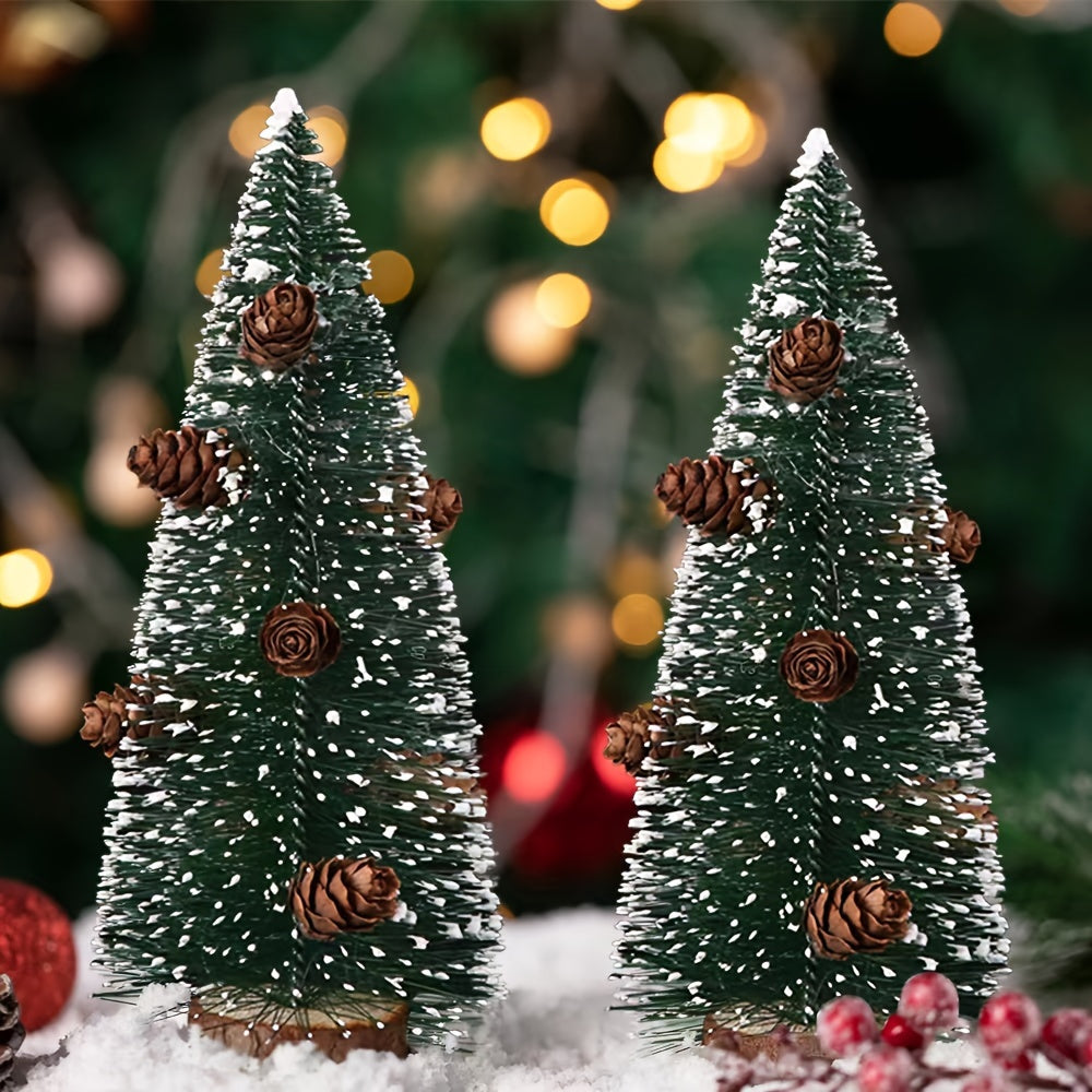 Mini Artificial Christmas Trees Snow Trees with Wooden Base for Christmas Decor