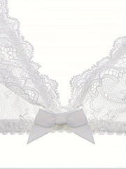 Sultry Lace Push Up Bra Bow Tie Semi Sheer Lingerie