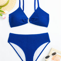 Bikini Set Solid Textured Ring Linked Bra & Panty Swimsuit