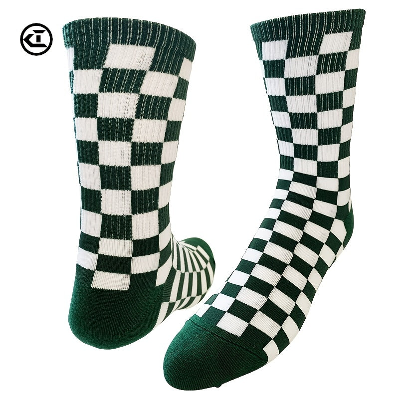 Men's Sweat Absorbent Plaid Sports Socks Dark Green Red