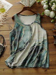 Women's Plus Marble Print Tank Top, Round Neck