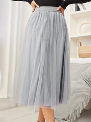 Pleated Mesh Skirt Midi Length for Spring & Summer