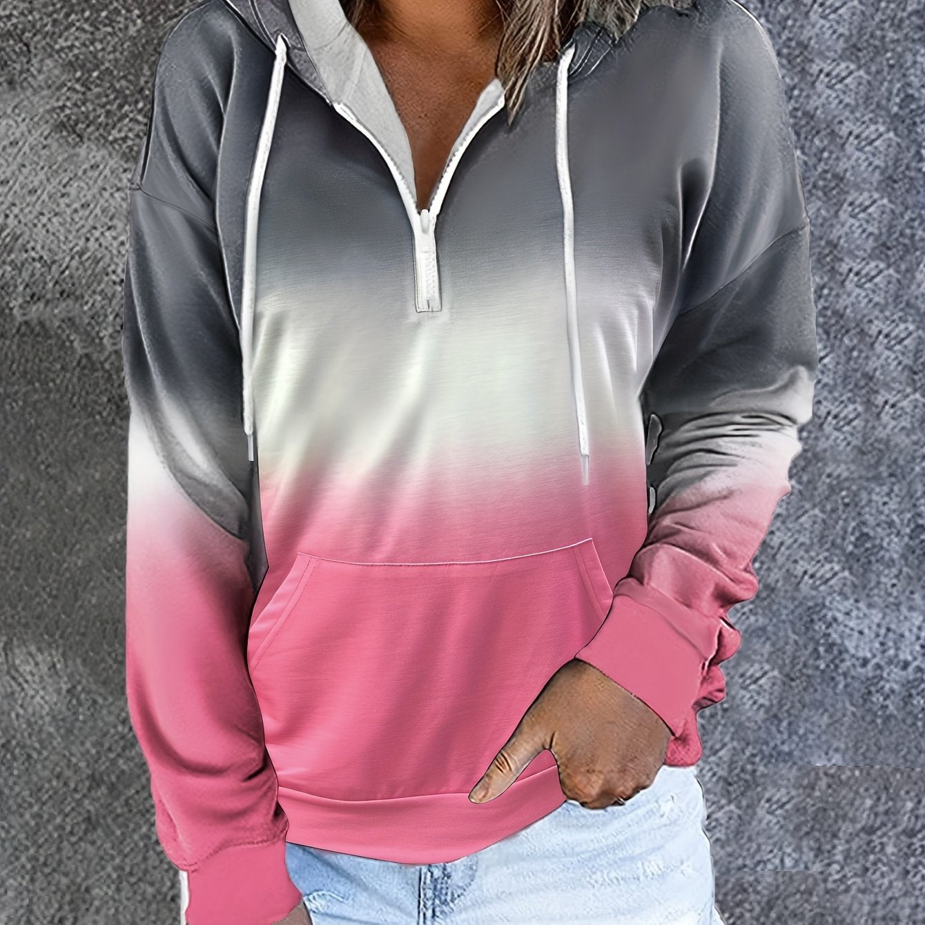 Drawstring Half Zip Hoodie Street Wear Sweatshirt