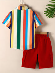 Boys Striped Shirt & Sport Shorts Set Comfortable for Summer Kids