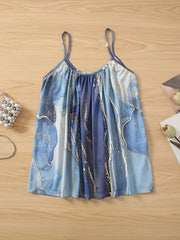 Marble Print Spaghetti Cami Top Ruched Scoop Neck Summer Top