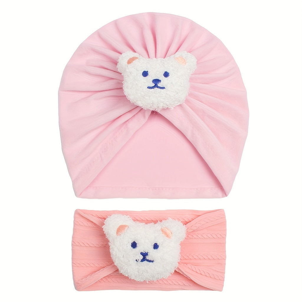 2pcs Baby Hair Bands Bear Soft Elastic Cartoon Hat And Hairband