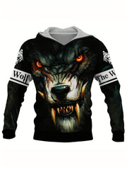Wolf 3D Print Hoodie Men Comfy Loose Hooded Pullover Autumn Winter