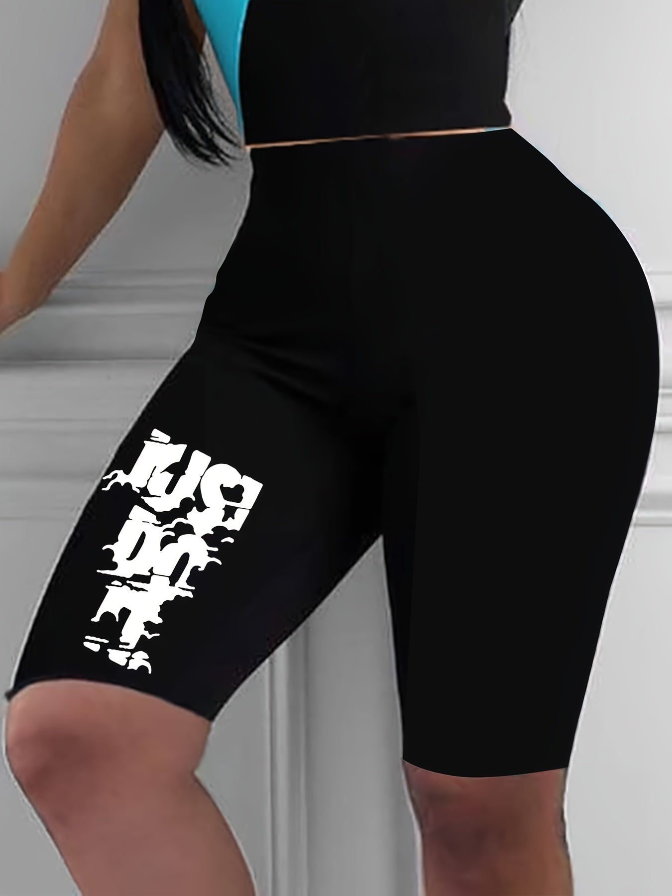Letter Print Biker Shorts High Waist Casual Shorts