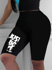 Letter Print Biker Shorts High Waist Casual Shorts
