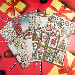Vintage Merry Christmas Santa Claus Scrapbook Papers - 12pcs Pack