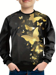 Teens 3D Golden Butterfly Print Sweatshirt Kids Casual Pullover