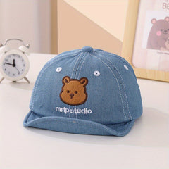 Kids' Adjustable Sunshade Baseball Cap with Bear Embroidery