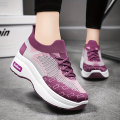 Colorblock Sock Sneakers Lace Up Low Round Toe Thick Bottom Shoes