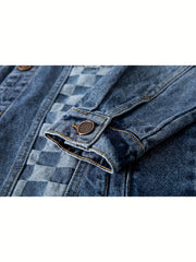 Plaid Pattern Denim Jacket Men's Casual Street Style Button Up Jacket